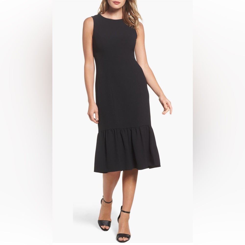 Adrianna Papell Ruffle Back Crepe Sheath Dress black 5470341